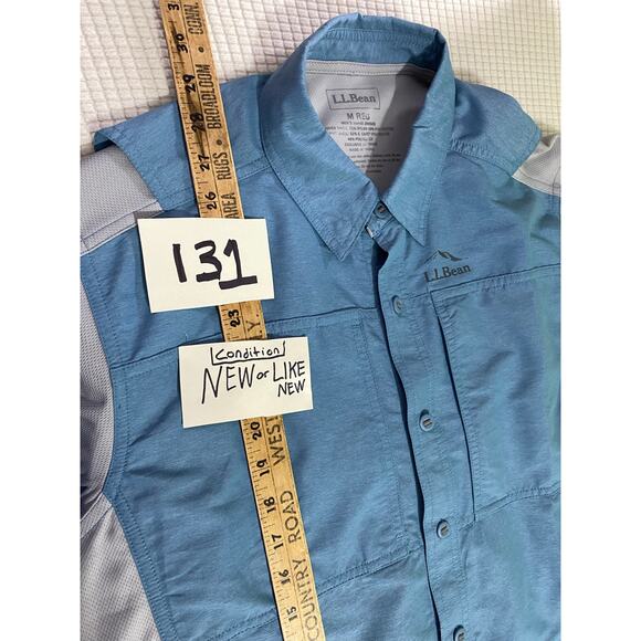 LL Bean Fishing Shirt Men Medium Blue Gray Hybrid Angler Vented Long Sleeve - Picture 4 of 9